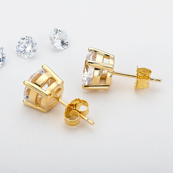 Gold-Tone Moissanite Solitaire Stud Earrings