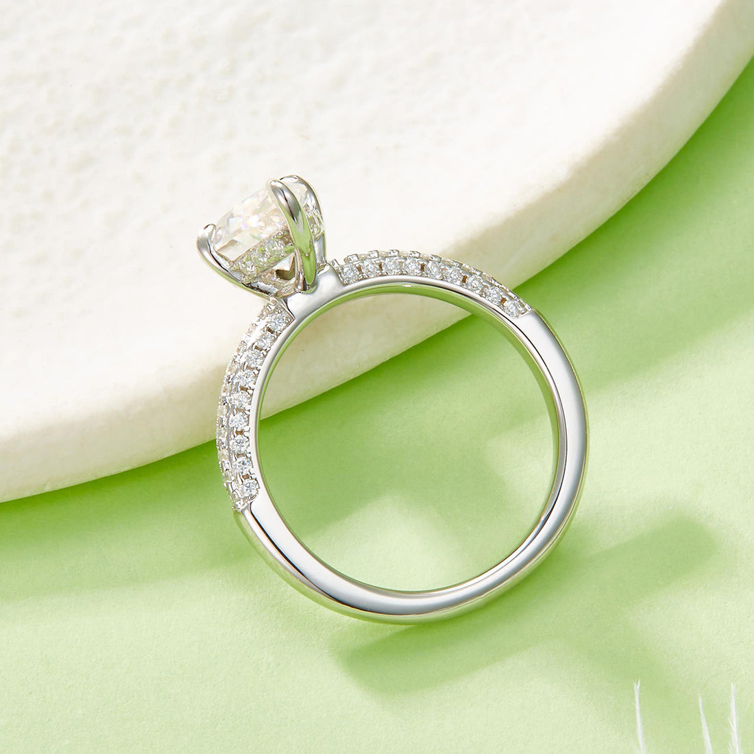 S925 Silver 3g Platinum Plated Marquise Moissanite Ring, 12x6mm 2.0ct D VVS1 Pave