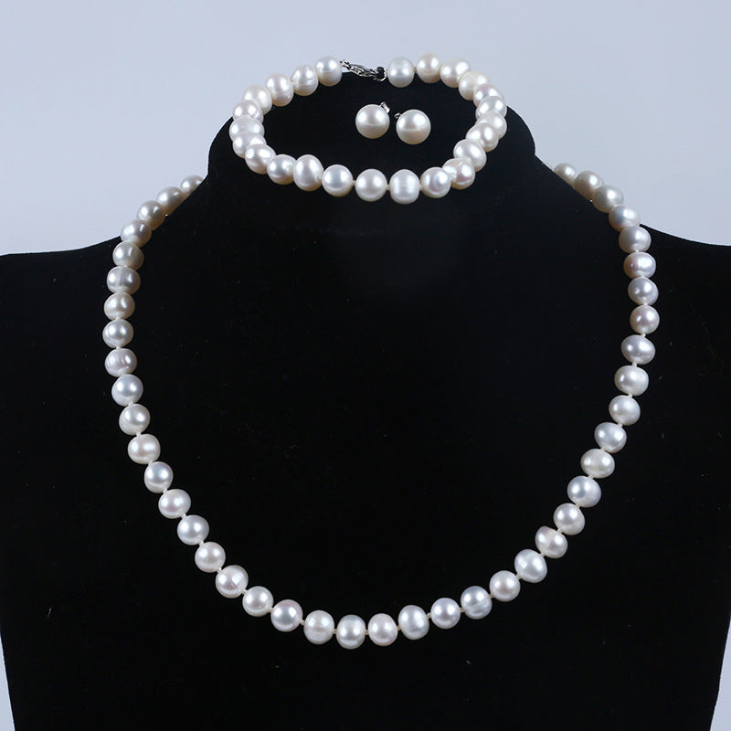 Pearl Necklace, Bracelet & Stud Earring Set