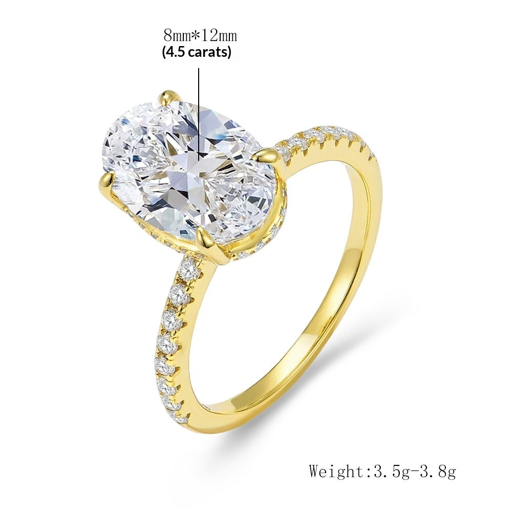 S925 Sterling Silver Oval Pigeon Egg Ice-flower Cut Cubic Zirconia Ring For Women