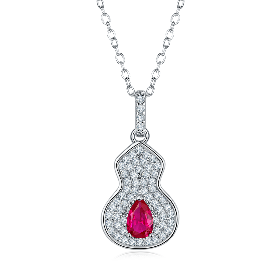 S925 Silver 2.5g 0.5ct Lab-Created Ruby Necklace, 4mm Gourd Pendant, 40&5cm