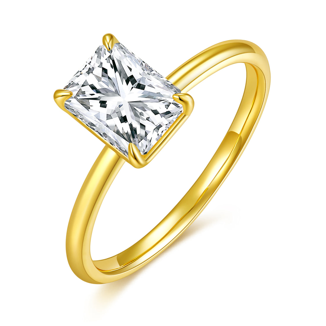 S925 Silver 2.0g Gold Plated 2ct Moissanite Ring, 8x6mm D VVS1 Radiant Cut, GRA