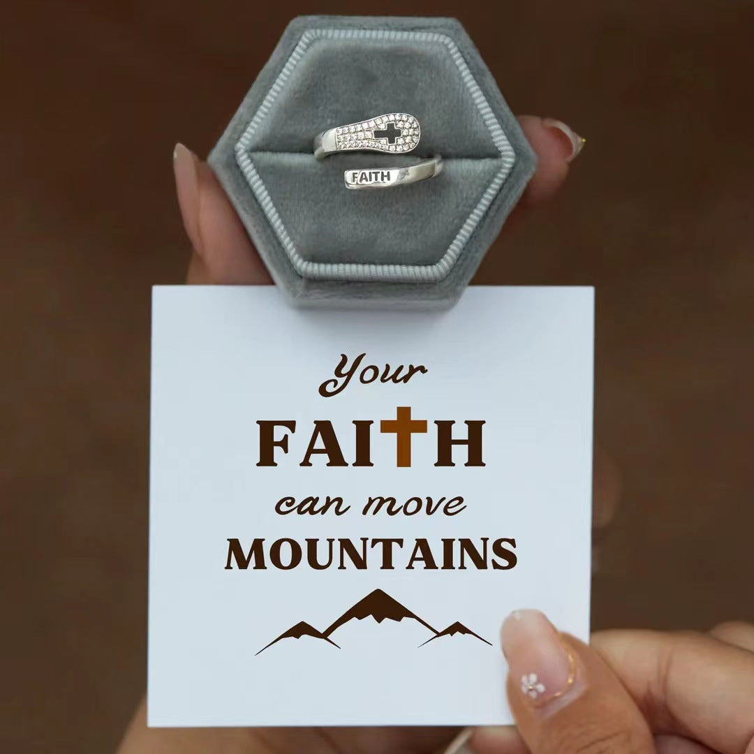 S925 Sterling Silver Faith Cross Zircon Ring - view 5