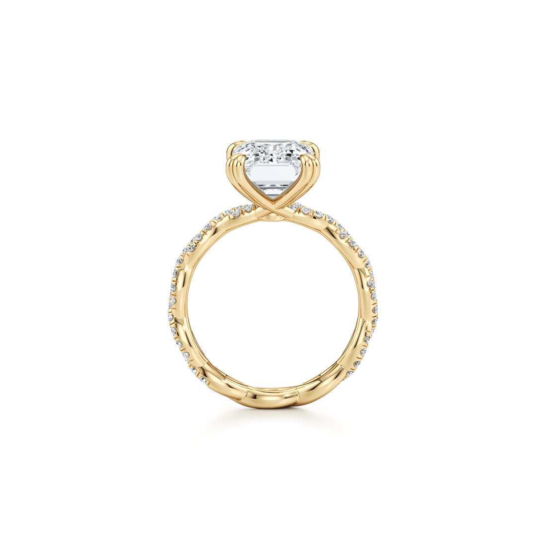 S925 Sterling Silver 18K Gold Plated Moissanite Ring - Twisted Rope Design Full Paved...