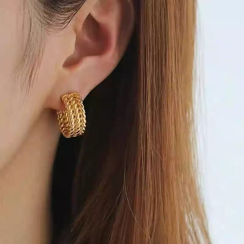925 Silver Needle Internet Celebrity Same Style Gold Earrings Women's Light Luxury...