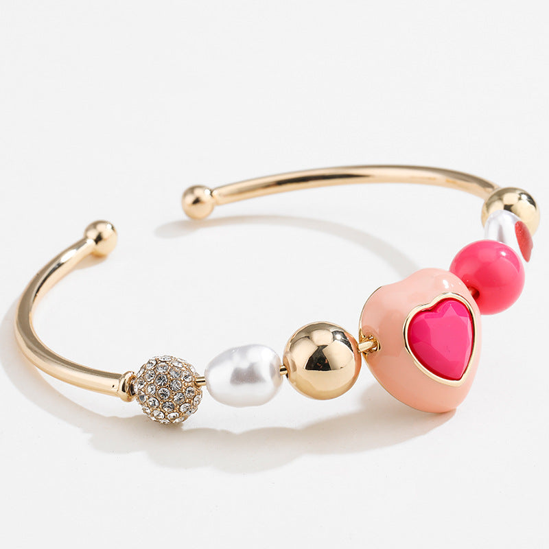 Fashion Original Design Heart Peach Pearl Combination Bracelet Suit - view 2
