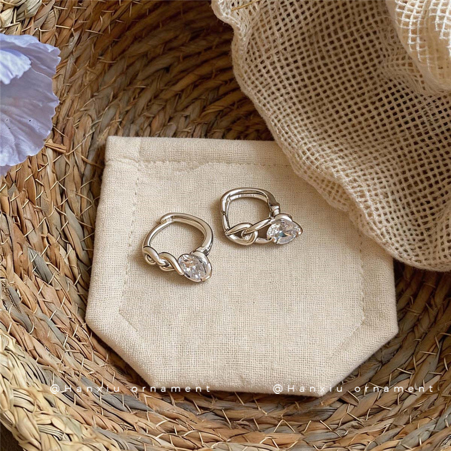S925 Sterling Silver Twisted Single Zircon Huggie Earrings For Women