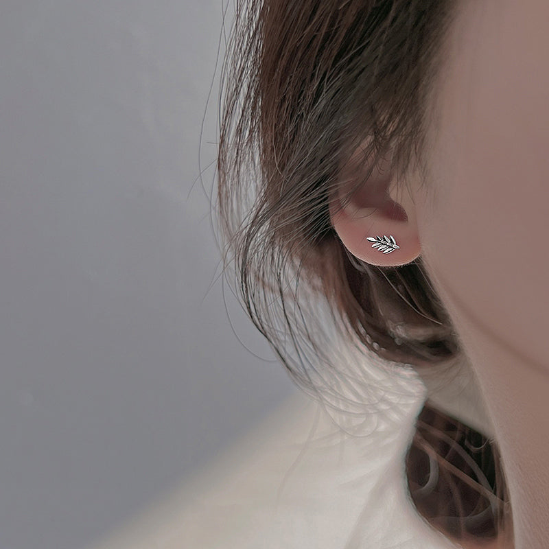 Petite Leaf Stud Earrings in S925 Silver — product photograph 3