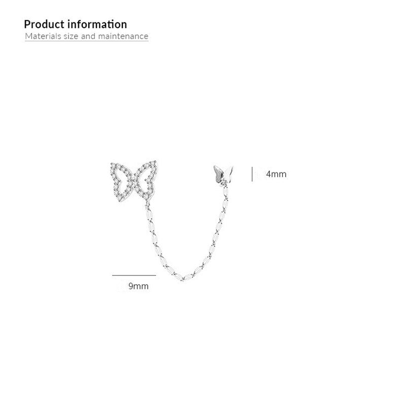 Linked Butterfly Chain Stud Earrings in S925 Silver — product photograph 4
