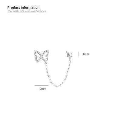 Linked Butterfly Chain Stud Earrings in S925 Silver — product photograph 4