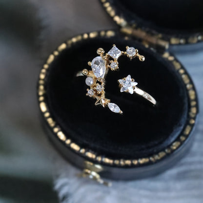 Star-Moon Open Ring in Gold-Tone Silver - product view 6