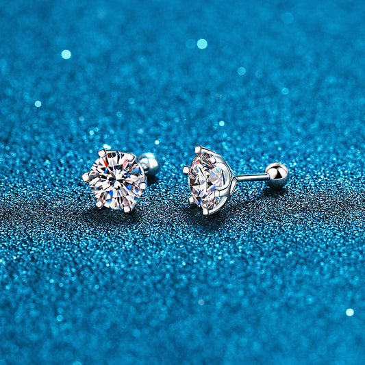 Six-Prong Moissanite Silver Stud Earrings - view 1