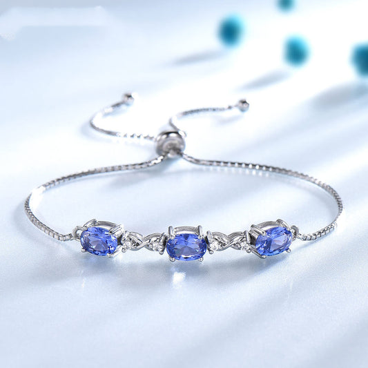 Blue Three-Stone Slider Bracelet in Silver - view 1