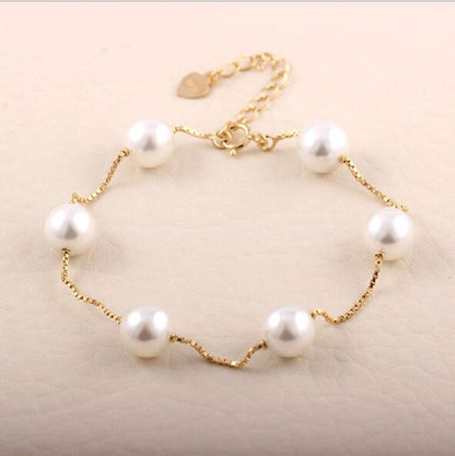 Pearl-Style Beaded Bracelet in Gold-Tone Silver - product view 1