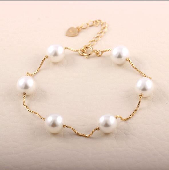 Pearl-Style Beaded Bracelet in Gold-Tone Silver