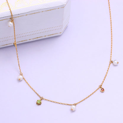 Star & Pearl Station Necklace in Gold-Tone Silver - view 1