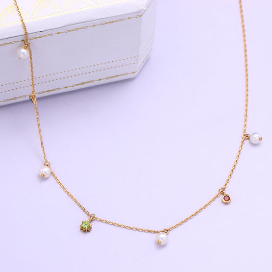 Star & Pearl Station Necklace in Gold-Tone Silver - view 1