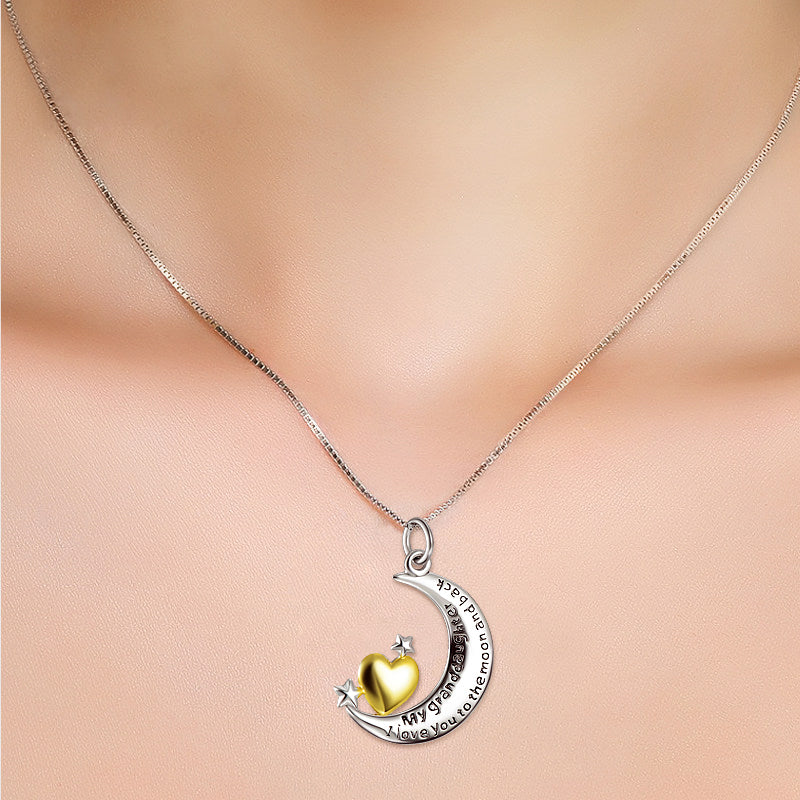 Crescent and Heart Silver Pendant Necklace - product view 3