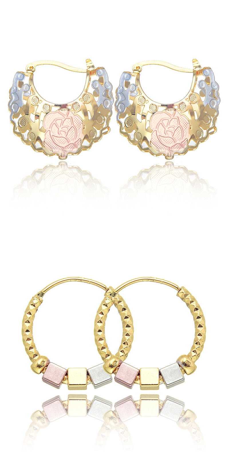Hollow Rosette Earrings With Gold Contrast Hoops - view 6