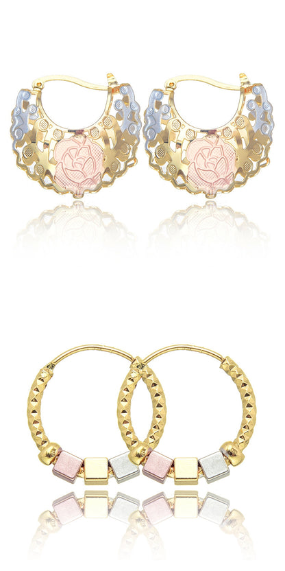 Hollow Rosette Earrings With Gold Contrast Hoops - view 6