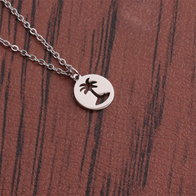 Titanium Steel Hollow Coconut Tree Pendant Necklace - view 2