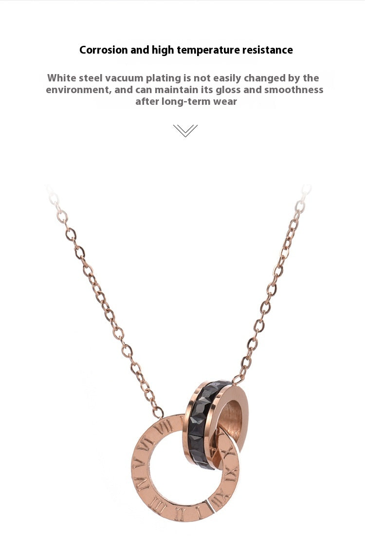 Roman Numeral Ring Diamond Titanium Steel Necklace - view 6