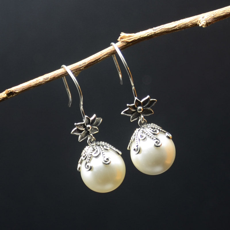 Ornate Silver & Pearl-Accent Drop Earrings - view 4