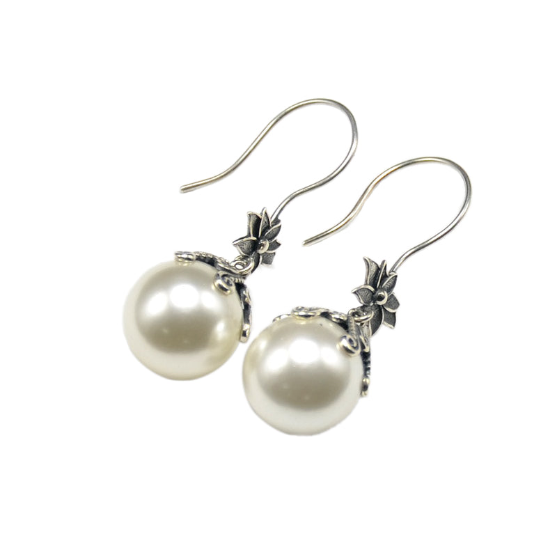 Ornate Silver & Pearl-Accent Drop Earrings - view 5