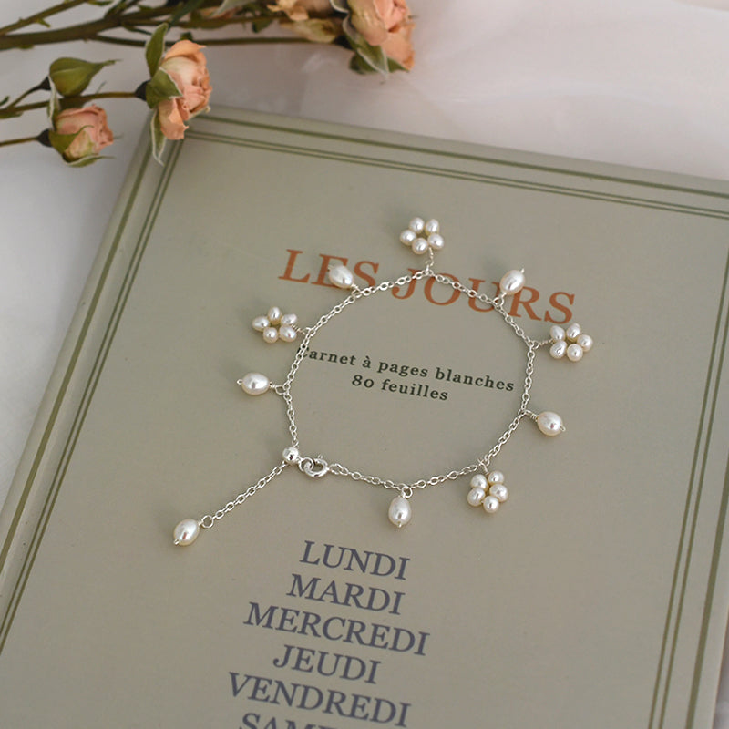 Freshwater Pearl Flower-Cluster Bracelet with Silver Details - view 4