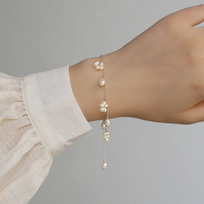 Freshwater Pearl Flower-Cluster Bracelet with Silver Details - view 1