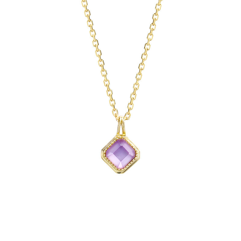 Square Purple Amethyst Pendant Necklace in S925 Silver - product view 1