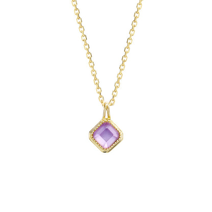 Square Purple Amethyst Pendant Necklace in S925 Silver - product view 1
