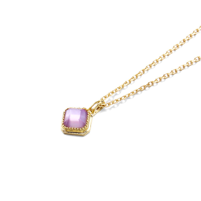 Square Purple Amethyst Pendant Necklace in S925 Silver - product view 3