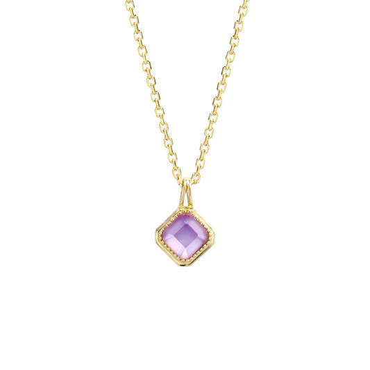 Square Purple Amethyst Pendant Necklace in S925 Silver - view 1