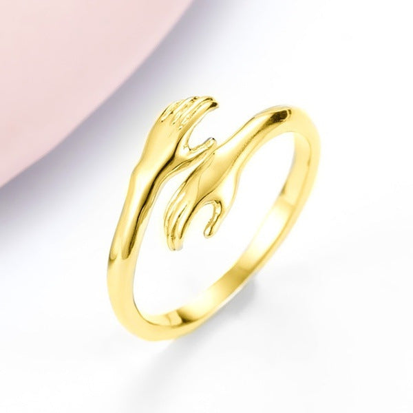 Alloy Simple Hands Hug Ring Opening Adjustable Jewelry - view 5