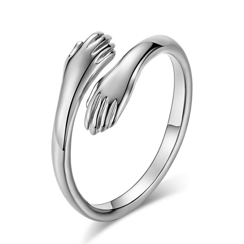 Alloy Simple Hands Hug Ring Opening Adjustable Jewelry - view 6