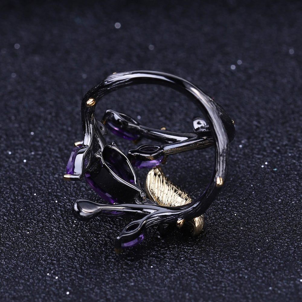 Amethyst Leaf Cluster Ring in Silver - product view 4