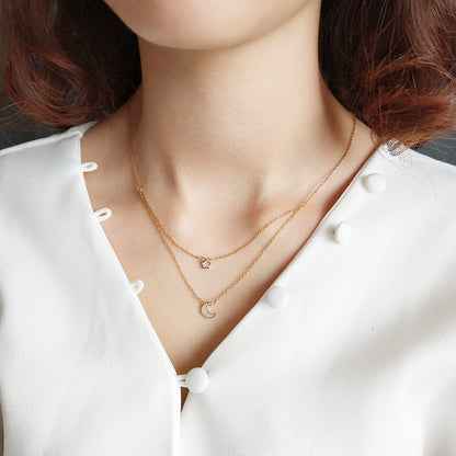 Double Star Moon Necklace in Gold-Tone Silver - product view 3