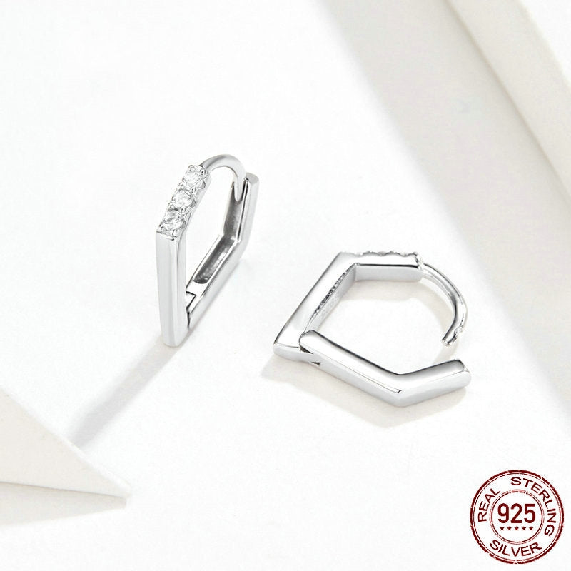 Angular Silver Hoop Earrings - product view 3