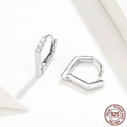 Angular Silver Hoop Earrings - product view 3