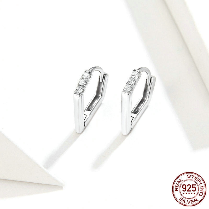 Angular Silver Hoop Earrings - product view 4