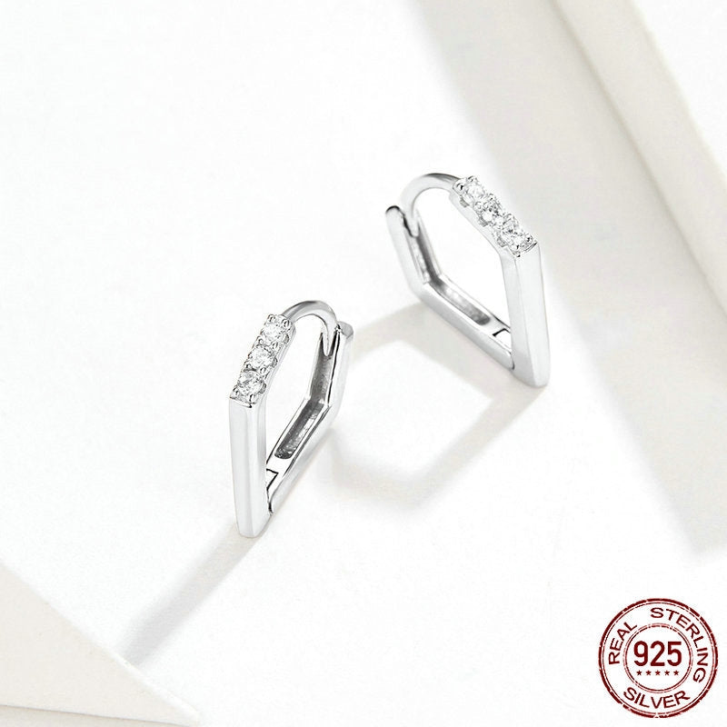 Angular Silver Hoop Earrings - product view 5