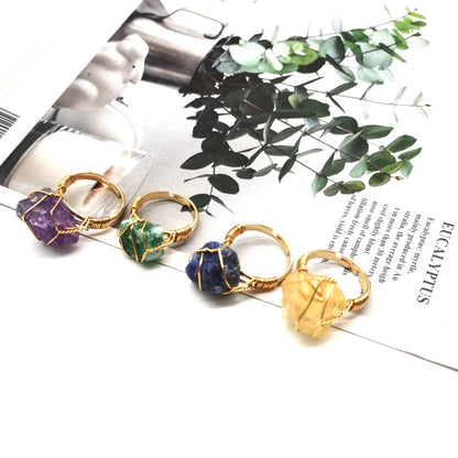 Personality Hand Wrapped Rough Stone Agate Ring - view 2