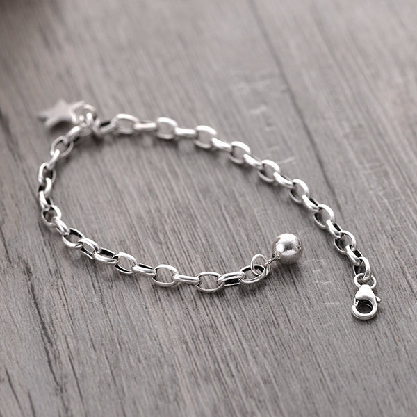 Open-Link Star Charm Bracelet in Silver