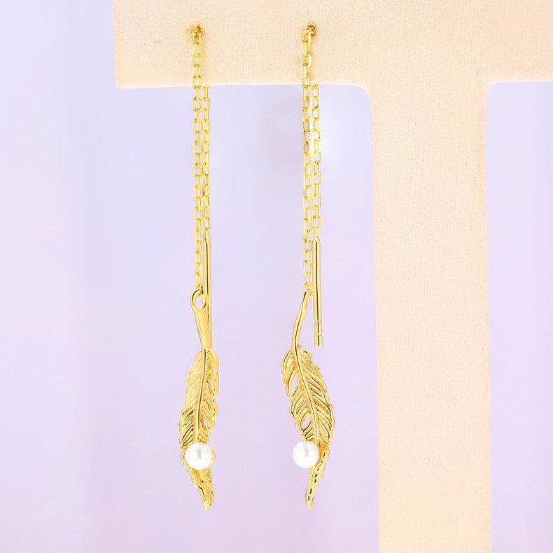 Feather Threader Earrings in S925 Silver - product view 4