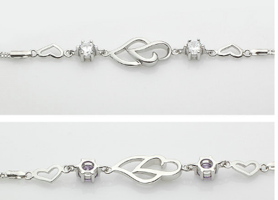 S925 pure silver bracelet wholesale, heart-shaped Amethyst Bracelet, double heart bracelet, Korean Style Sterling Sil…
