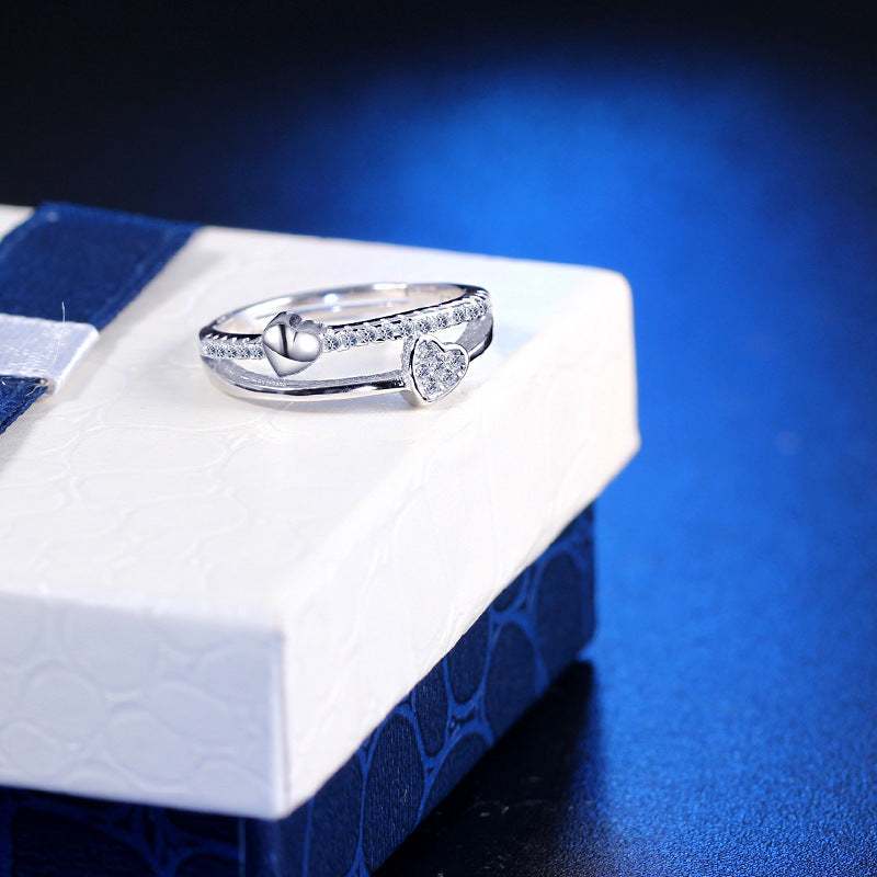Twin Heart Open Silver Ring - product view 2