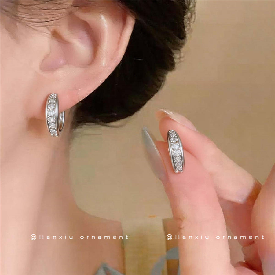 S925 Sterling Silver Twisted Single Zircon Huggie Earrings For Women