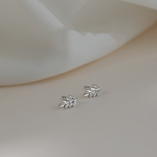 Petite Leaf Stud Earrings in S925 Silver - view 1
