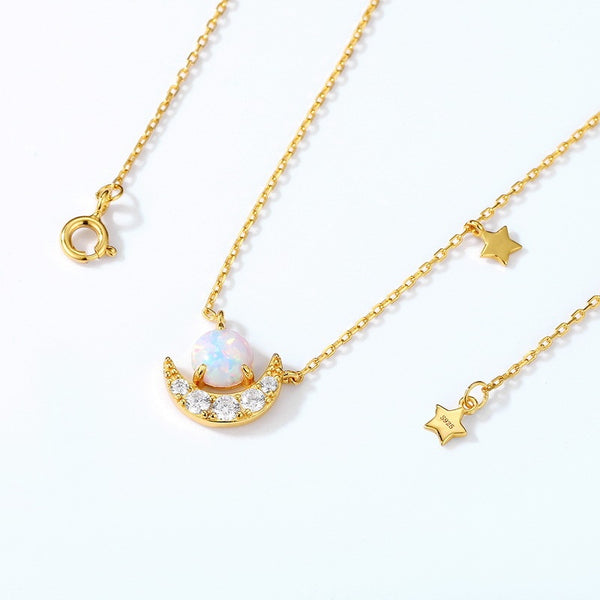 Synthetic Opal Crescent Necklace in Silver